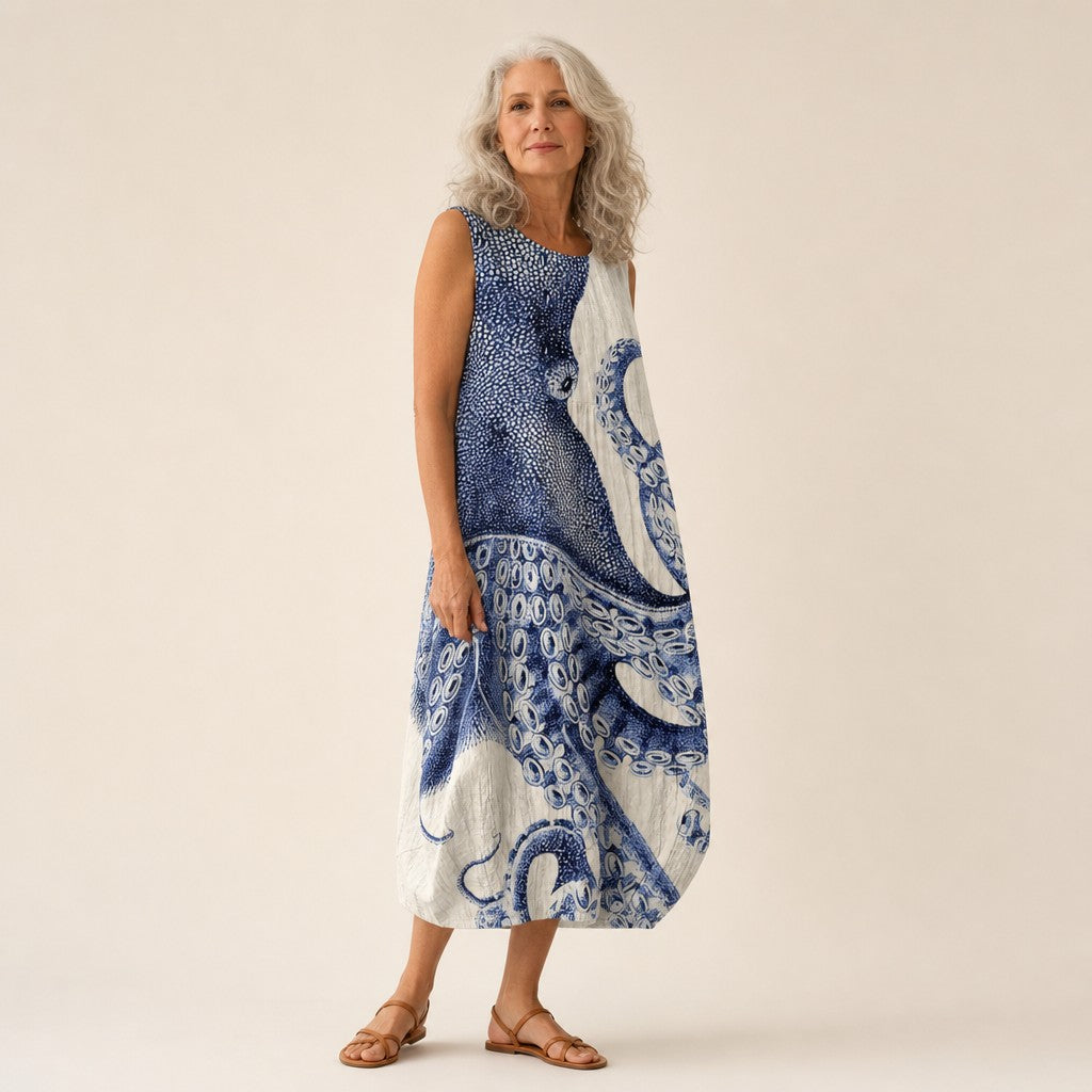 Ilona | Ärmelloses Sommerkleid mit Tintenfischmotiv