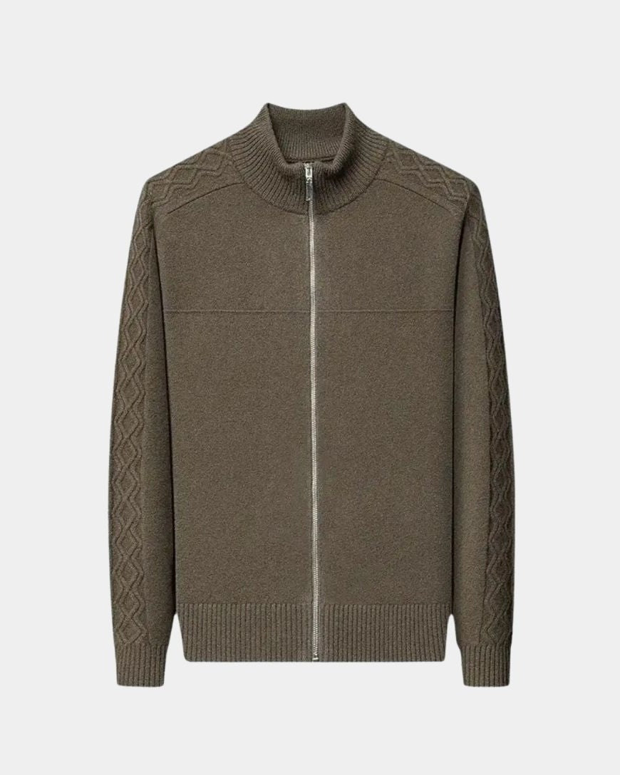Rolf | Olivgrüne Strickjacke mit Reißverschluss