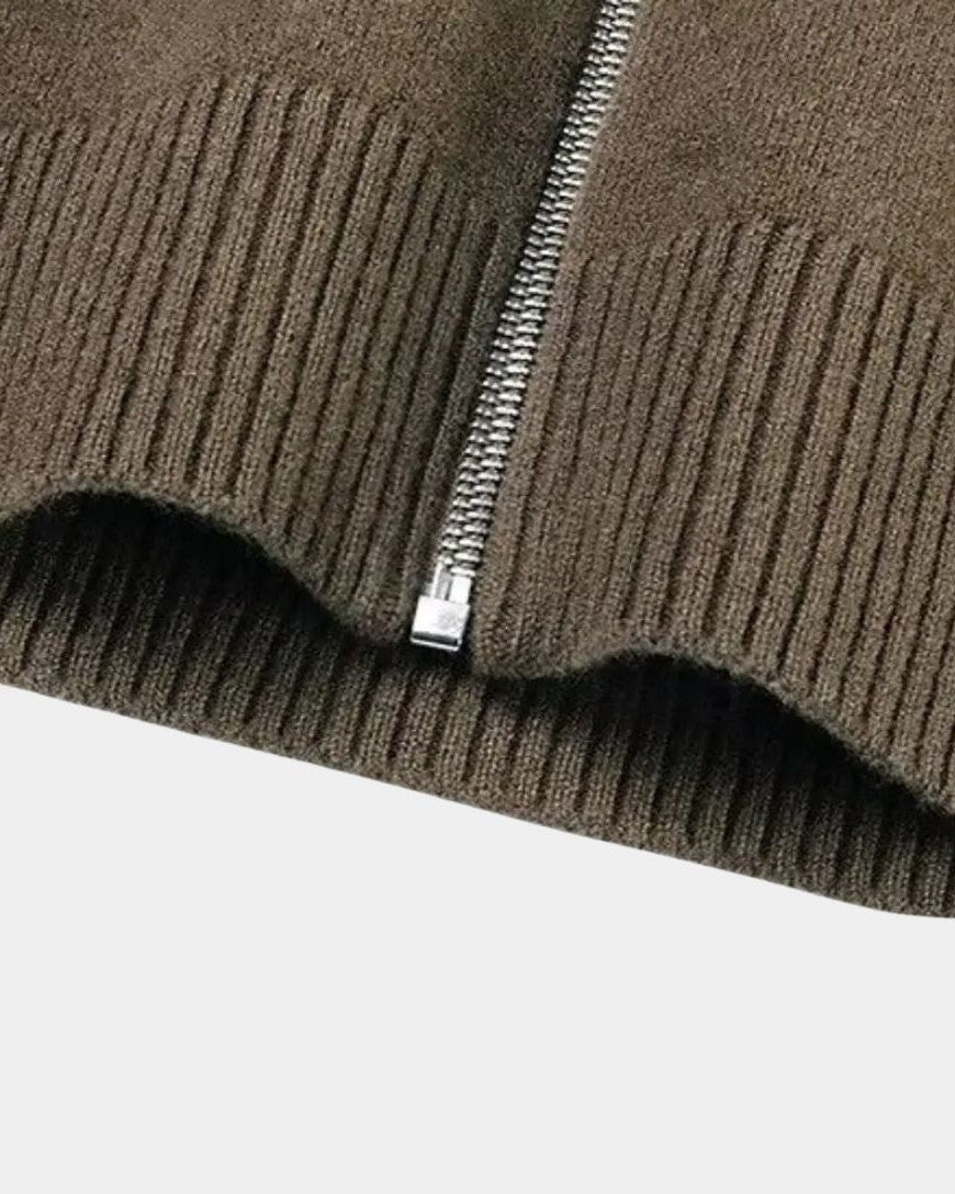 Rolf | Olivgrüne Strickjacke mit Reißverschluss