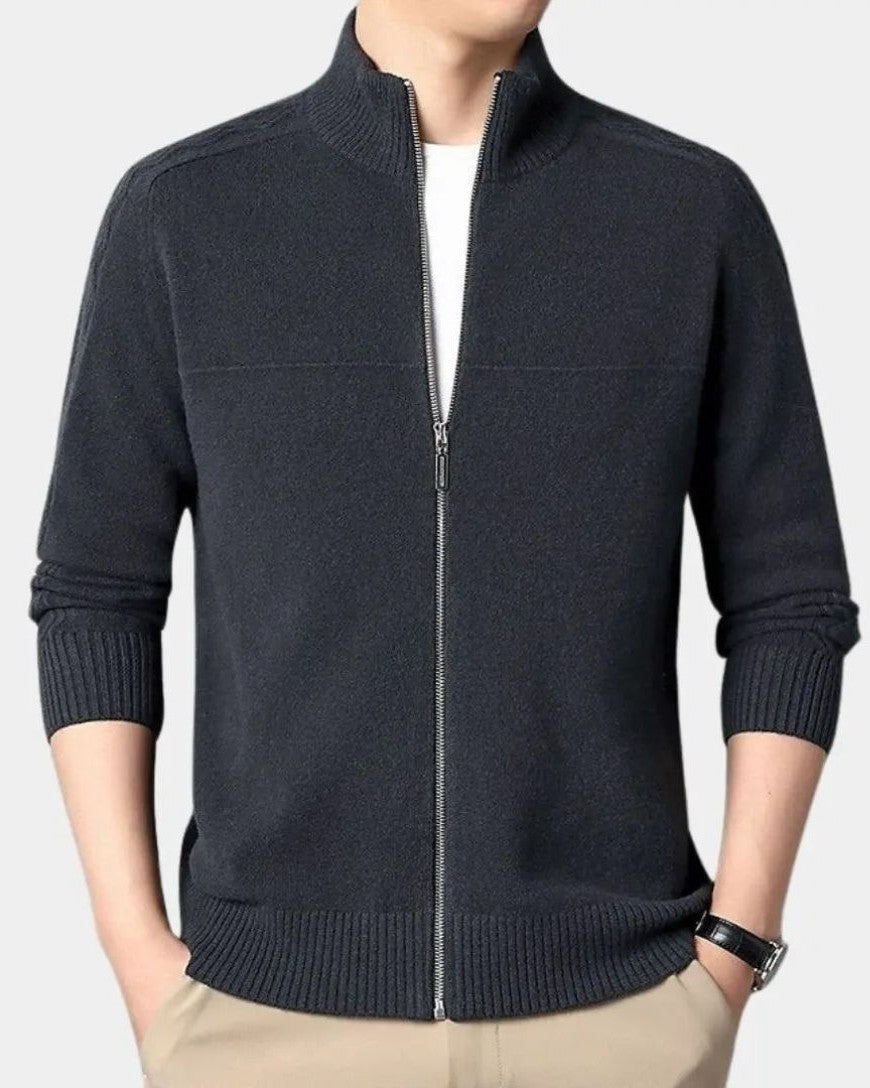 Rolf | Olivgrüne Strickjacke mit Reißverschluss
