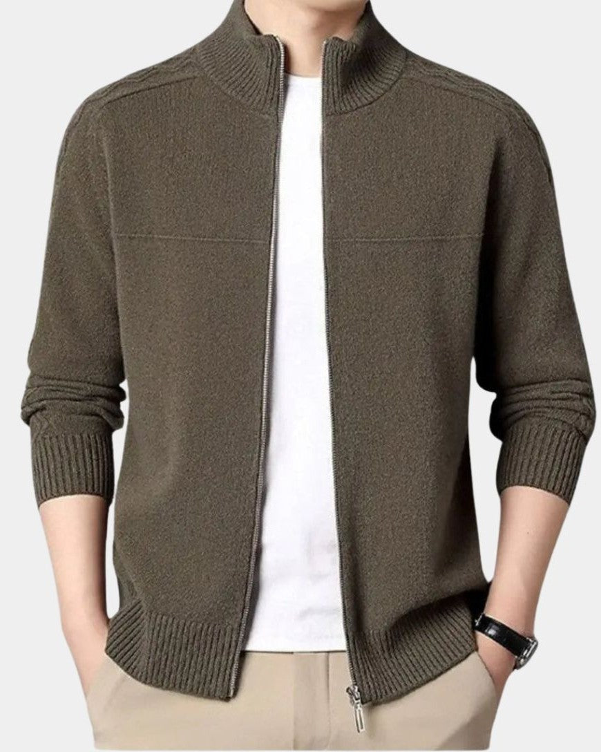 Rolf | Olivgrüne Strickjacke mit Reißverschluss