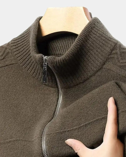 Rolf | Olivgrüne Strickjacke mit Reißverschluss