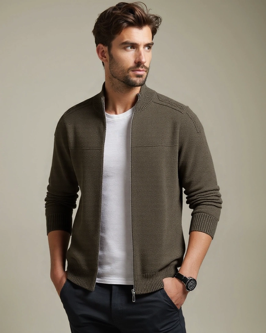 Rolf | Olivgrüne Strickjacke mit Reißverschluss