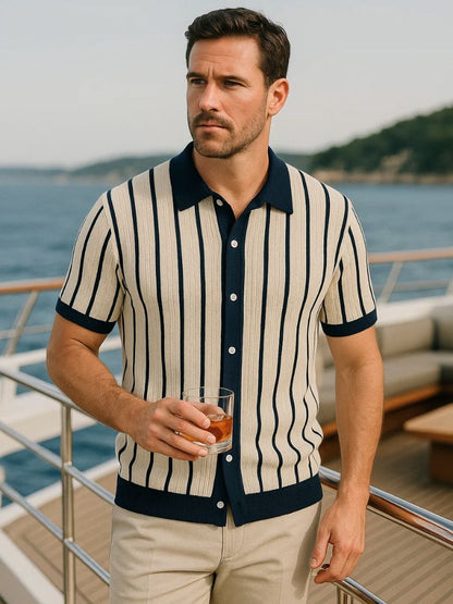 Thilo | Gestreiftes Strick-Poloshirt mit Knopfleiste