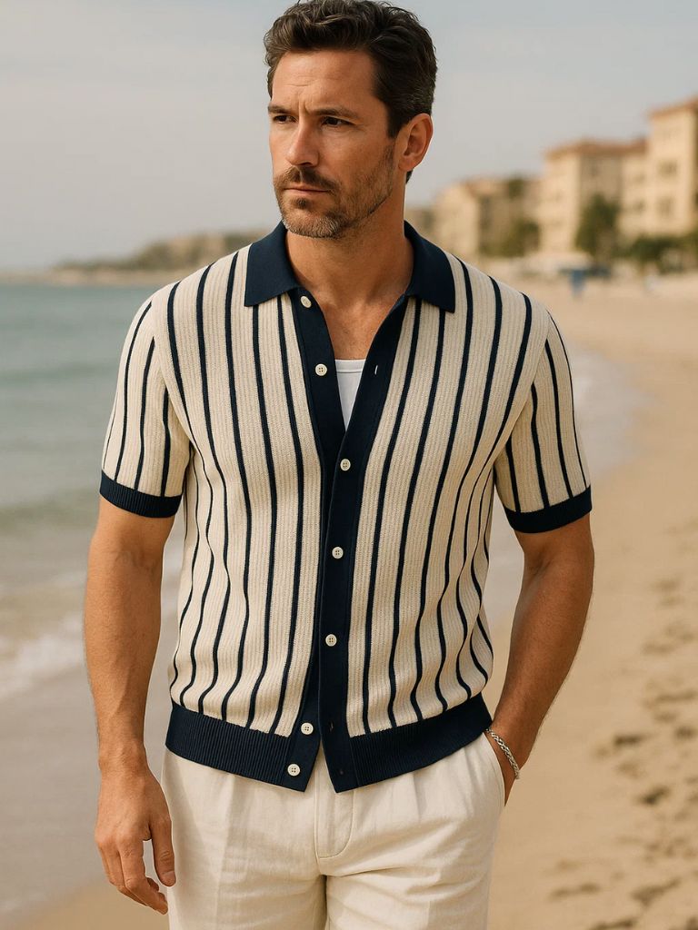 Thilo | Gestreiftes Strick-Poloshirt mit Knopfleiste