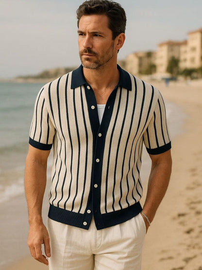 Thilo | Gestreiftes Strick-Poloshirt mit Knopfleiste