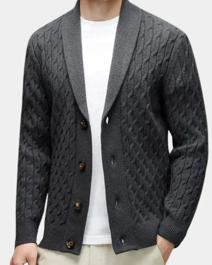 Rüdiger | Braune Zopfmuster-Strickjacke mit Schalkragen