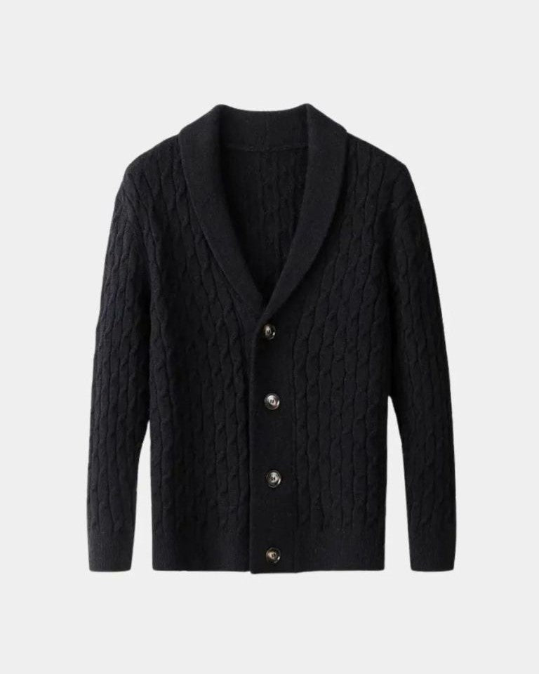Rüdiger | Braune Zopfmuster-Strickjacke mit Schalkragen