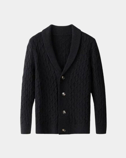 Rüdiger | Braune Zopfmuster-Strickjacke mit Schalkragen