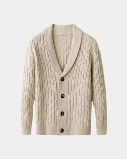 Rüdiger | Braune Zopfmuster-Strickjacke mit Schalkragen