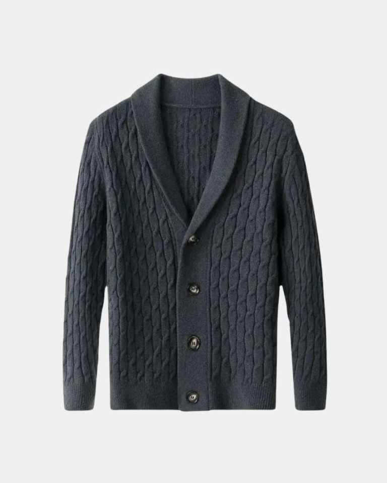 Rüdiger | Braune Zopfmuster-Strickjacke mit Schalkragen