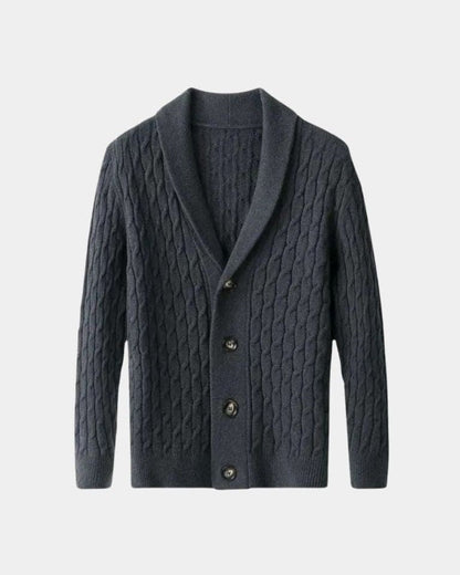 Rüdiger | Braune Zopfmuster-Strickjacke mit Schalkragen