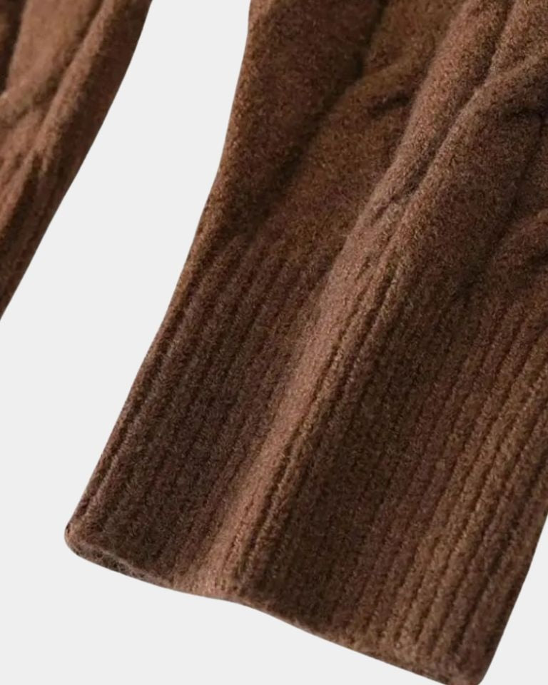 Rüdiger | Braune Zopfmuster-Strickjacke mit Schalkragen