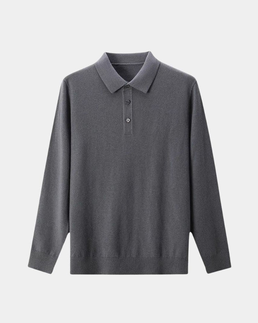 Rüdiger | Graues Langarm-Poloshirt
