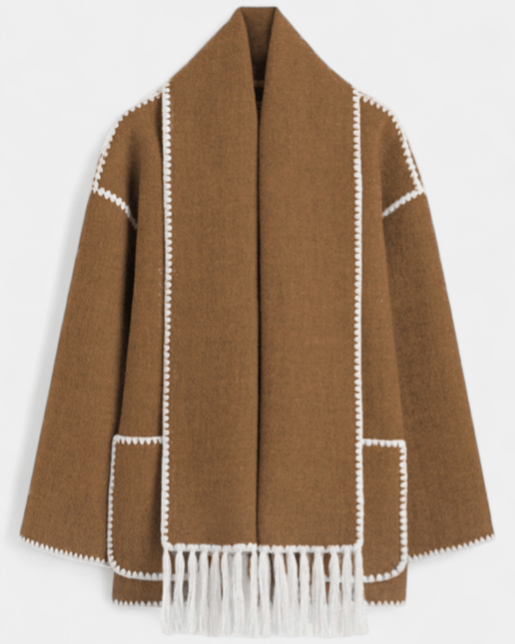 Pauline | Camelfarbener Mantel mit Schal