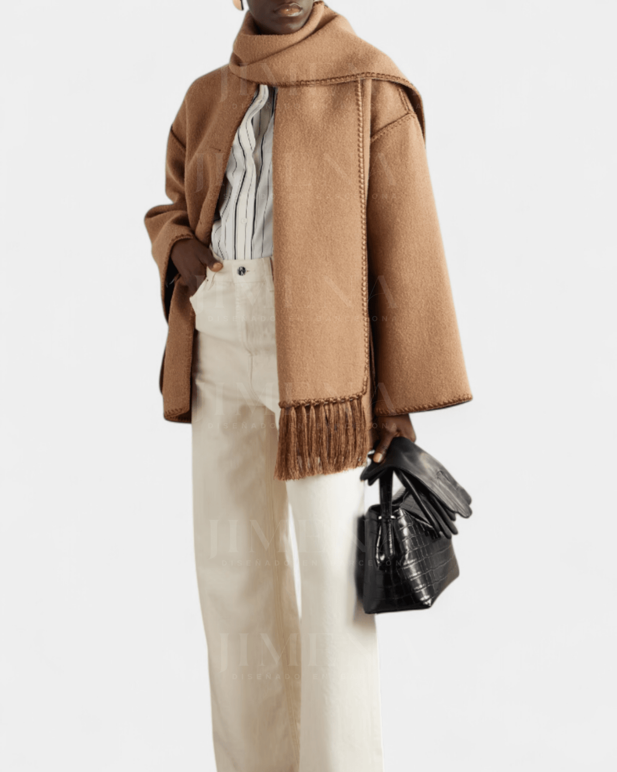 Pauline | Camelfarbener Mantel mit Schal