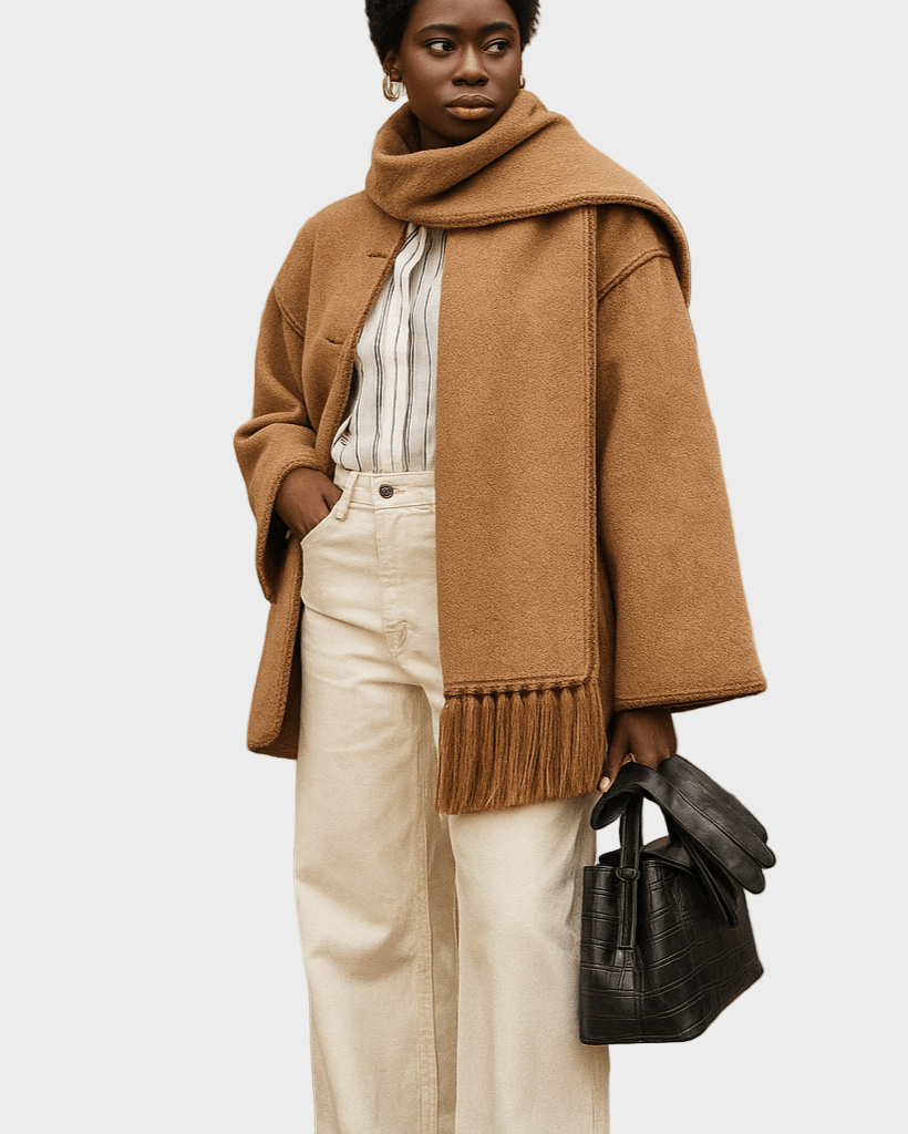 Pauline | Camelfarbener Mantel mit Schal