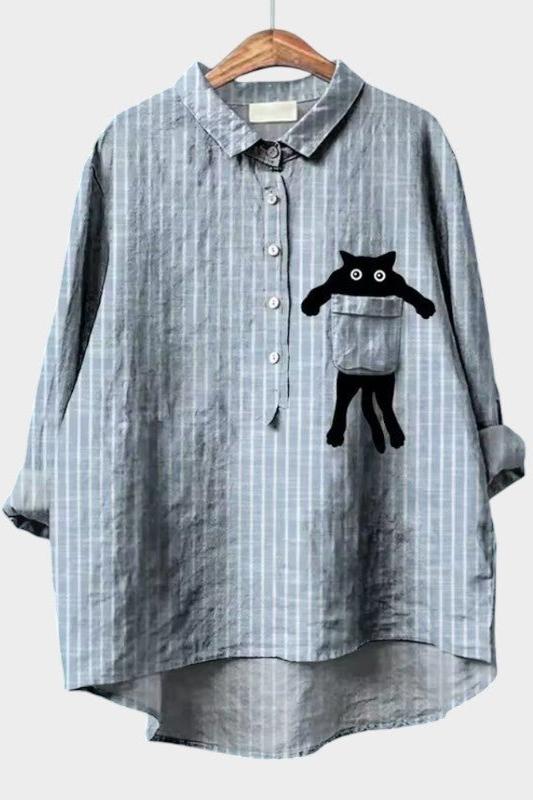 Petronella | Gestreifte Bluse mit Katzenmotiv