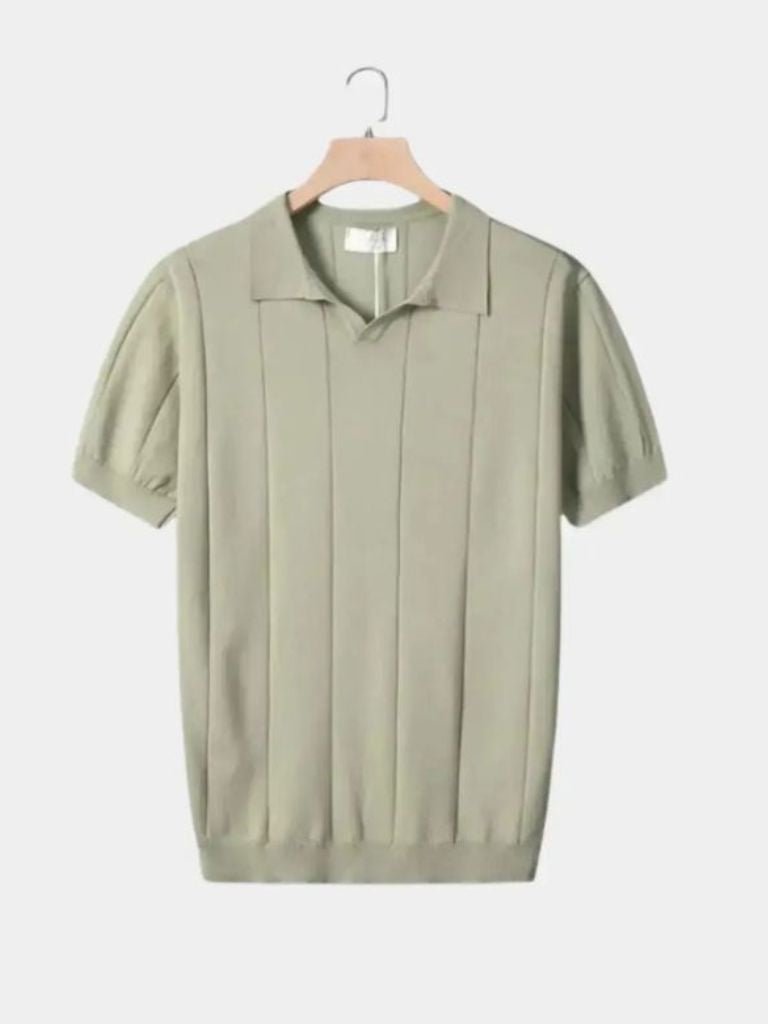 Stefan | Blaues Struktur-Poloshirt mit offenem Kragen