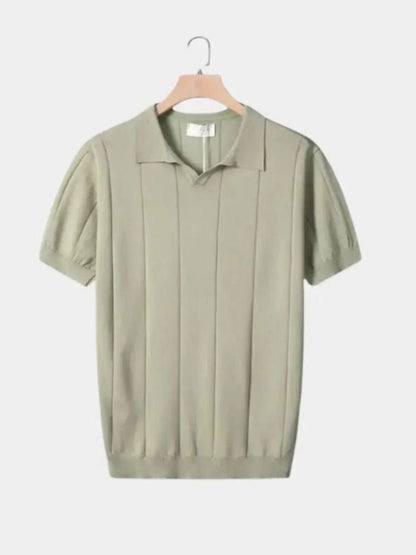 Stefan | Blaues Struktur-Poloshirt mit offenem Kragen