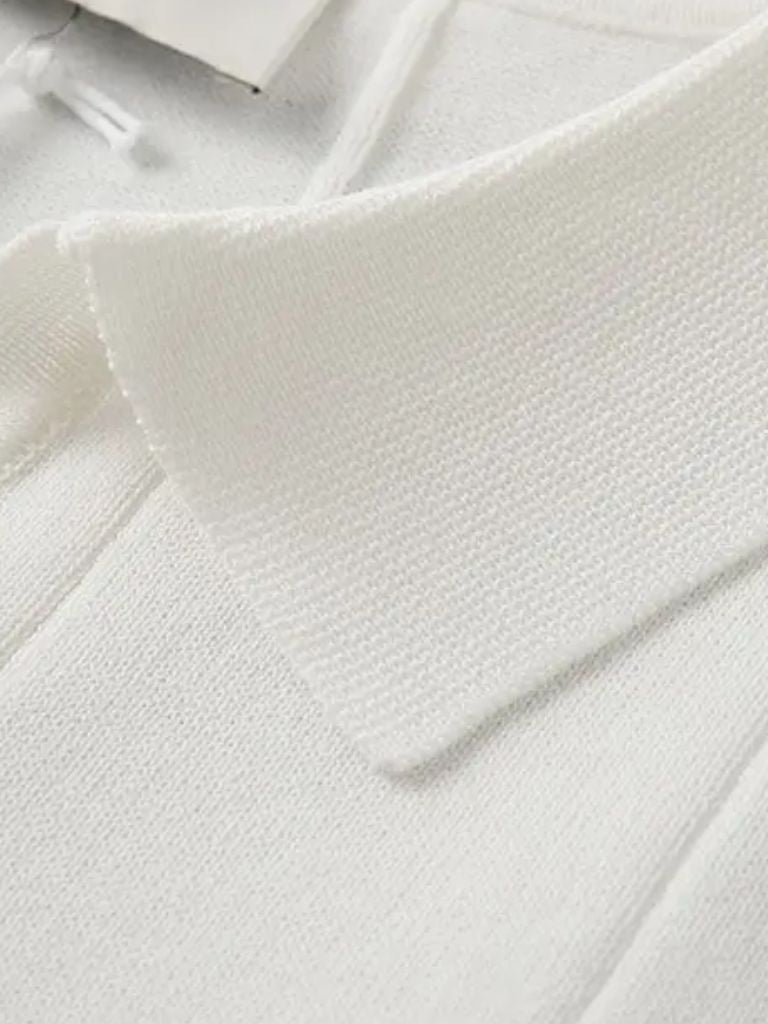 Stefan | Blaues Struktur-Poloshirt mit offenem Kragen