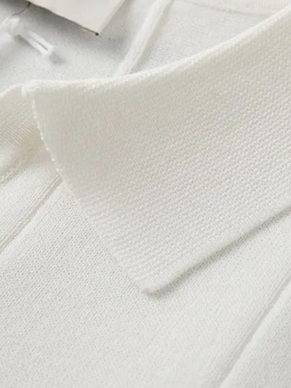Stefan | Blaues Struktur-Poloshirt mit offenem Kragen
