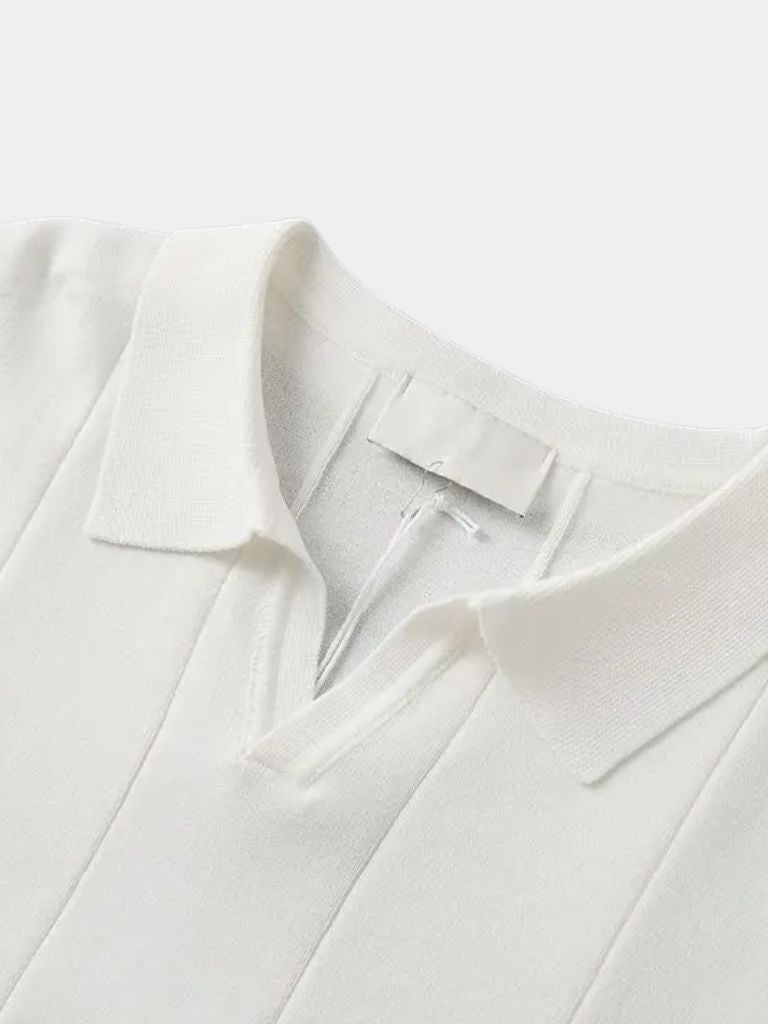 Stefan | Blaues Struktur-Poloshirt mit offenem Kragen
