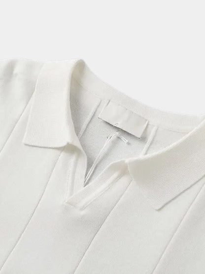 Stefan | Blaues Struktur-Poloshirt mit offenem Kragen