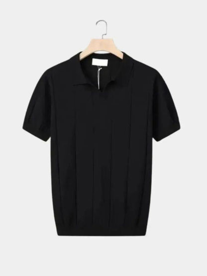 Stefan | Blaues Struktur-Poloshirt mit offenem Kragen