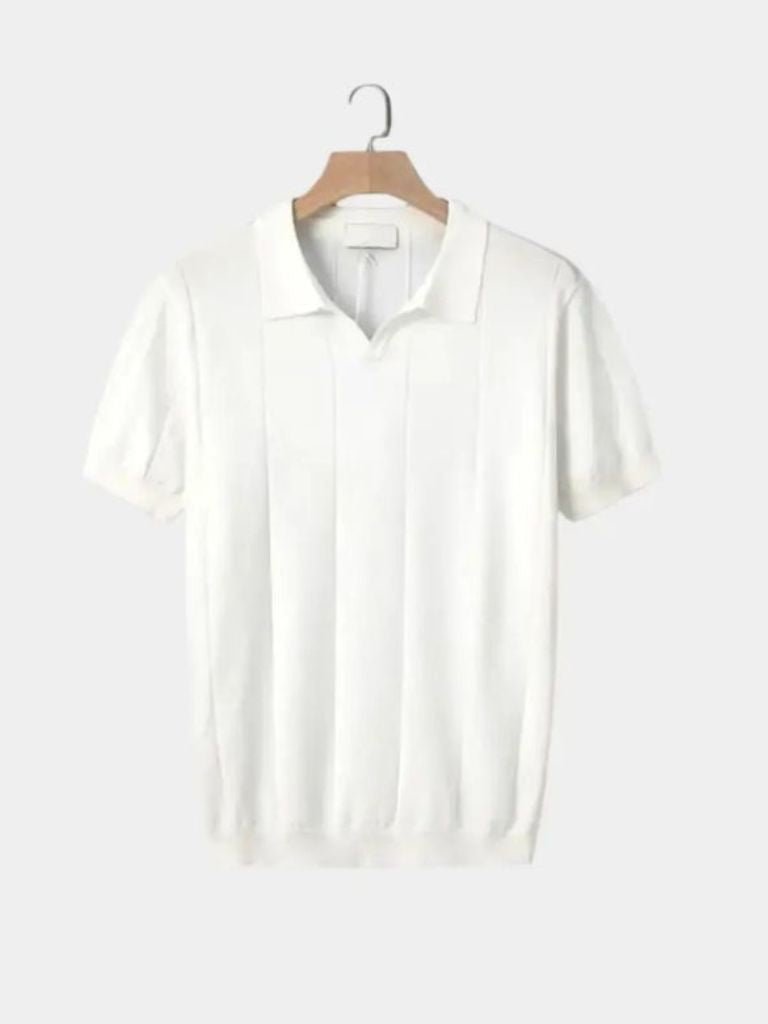 Stefan | Blaues Struktur-Poloshirt mit offenem Kragen