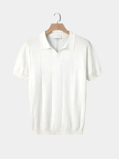 Stefan | Blaues Struktur-Poloshirt mit offenem Kragen
