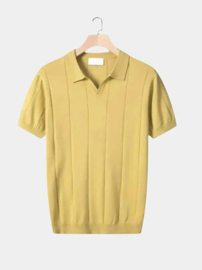 Stefan | Blaues Struktur-Poloshirt mit offenem Kragen