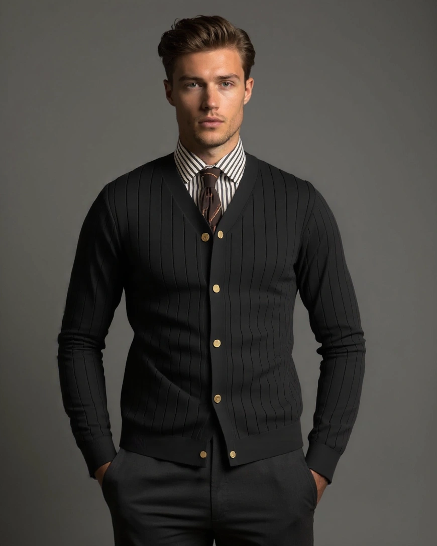 Stefan | Schwarze Strickjacke mit Knöpfen