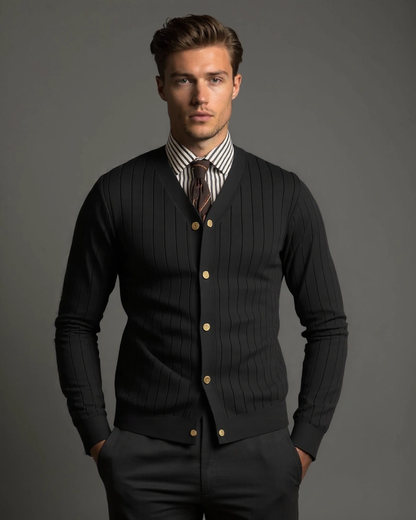 Stefan | Schwarze Strickjacke mit Knöpfen