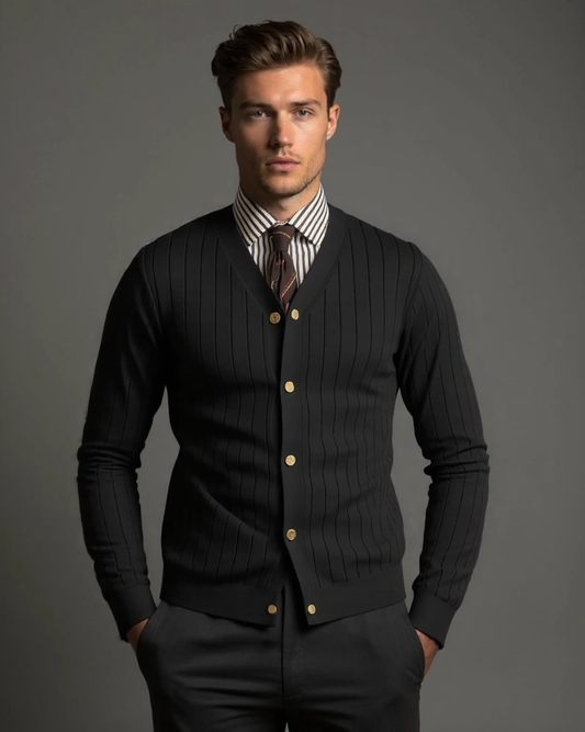 Stefan | Schwarze Strickjacke mit Knöpfen