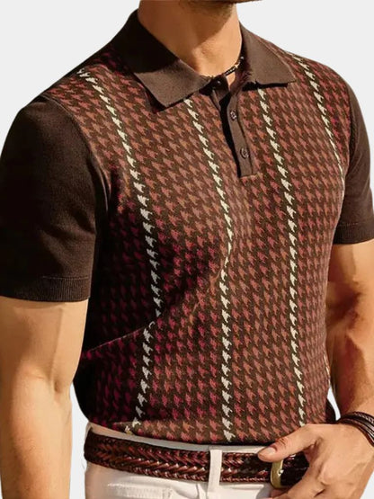 Sven | Braunes gemustertes Strick-Poloshirt