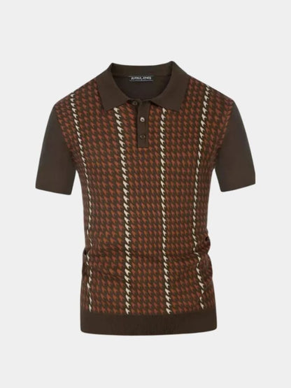 Sven | Braunes gemustertes Strick-Poloshirt