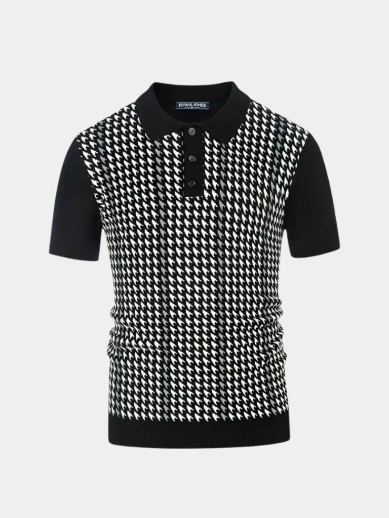 Sven | Braunes gemustertes Strick-Poloshirt