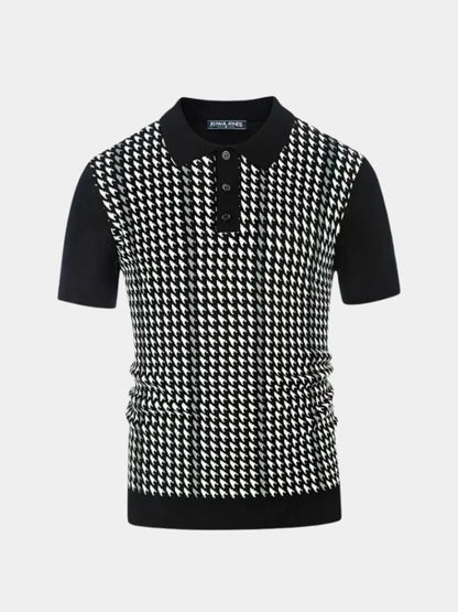 Sven | Braunes gemustertes Strick-Poloshirt