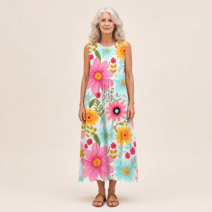 Martina | Ärmelloses Sommerkleid mit großen Blüten