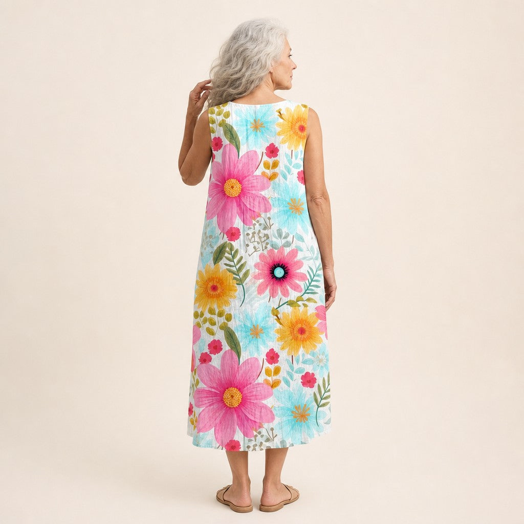 Martina | Ärmelloses Sommerkleid mit großen Blüten