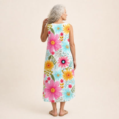 Martina | Ärmelloses Sommerkleid mit großen Blüten