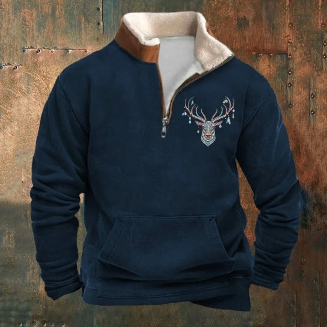 Stefan | Olivgrünes Sweatshirt mit Hirschmotiv