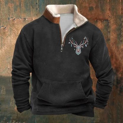 Stefan | Olivgrünes Sweatshirt mit Hirschmotiv