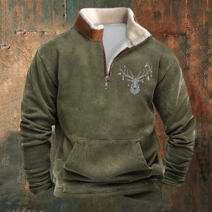 Stefan | Olivgrünes Sweatshirt mit Hirschmotiv