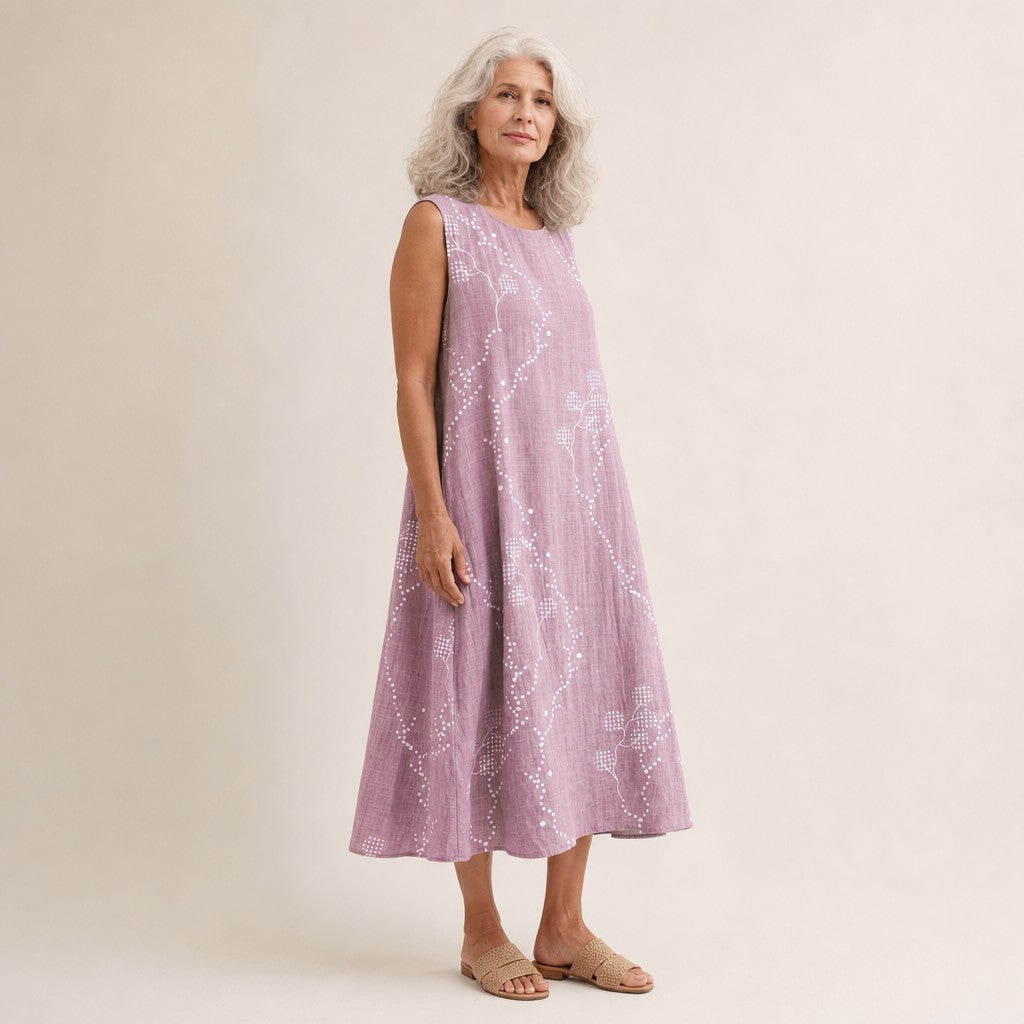 Lieselotte | Ärmelloses Sommerkleid in Flieder mit Punktlinien