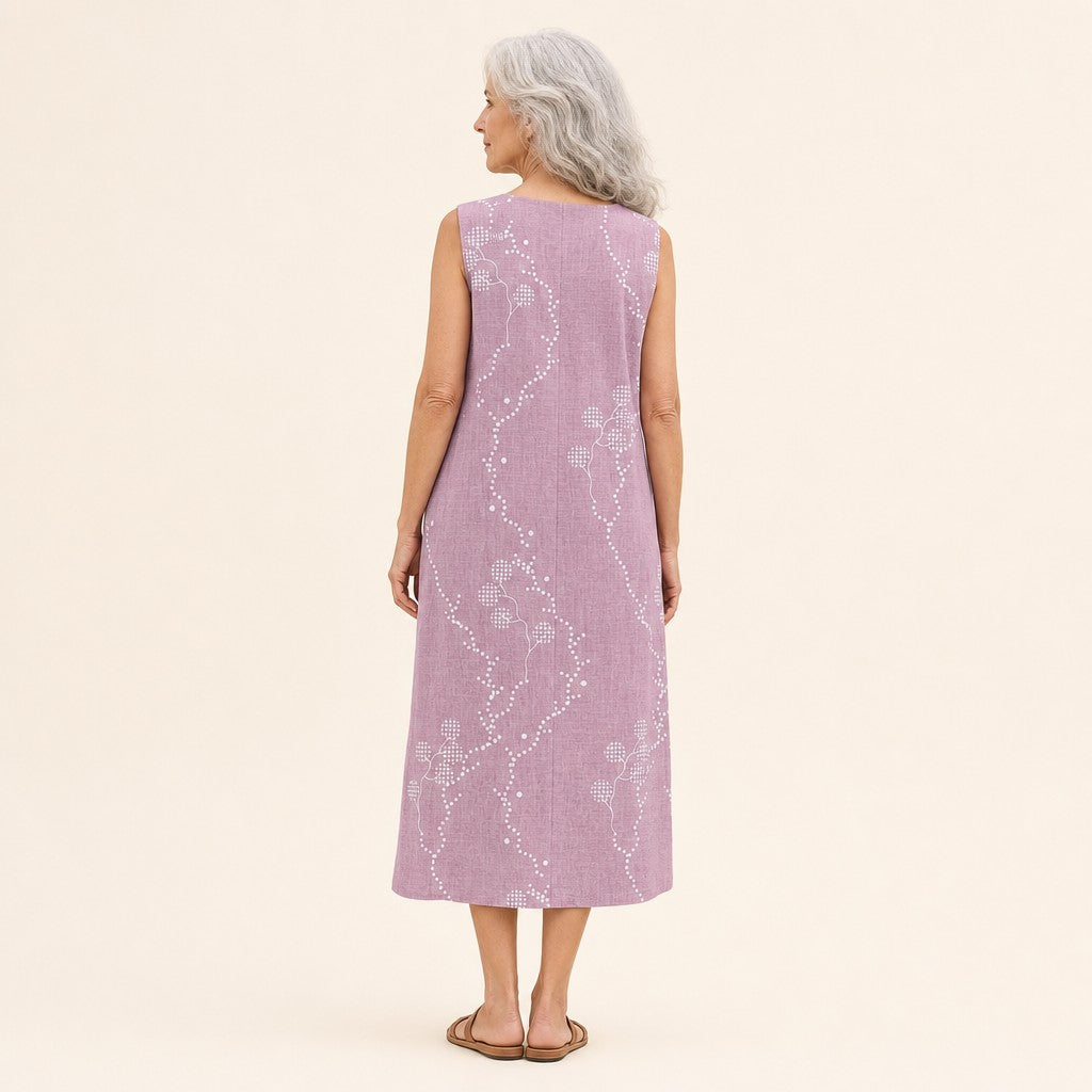 Lieselotte | Ärmelloses Sommerkleid in Flieder mit Punktlinien