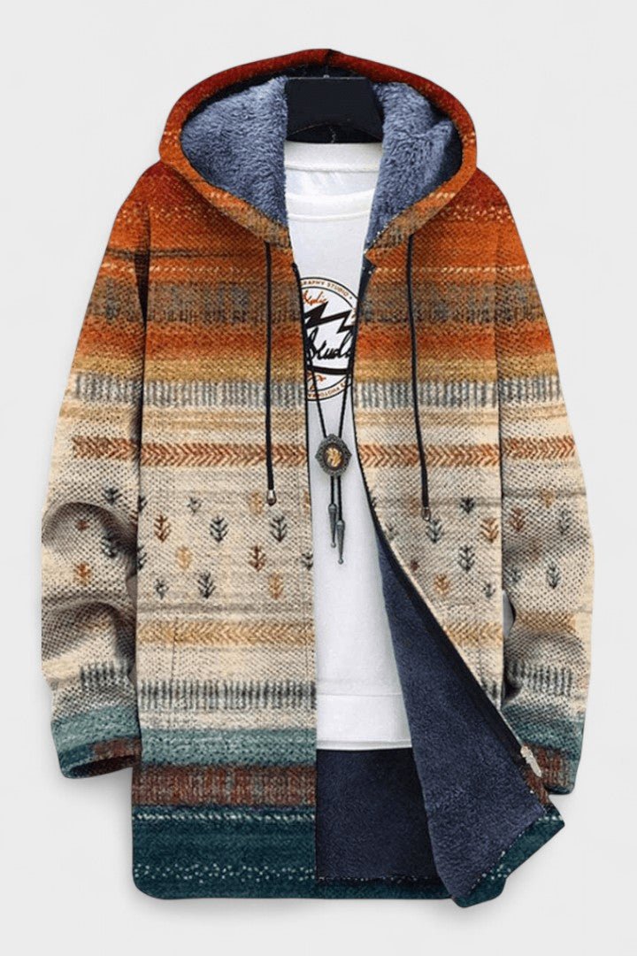 Robyn | Rostfarbene Fair-Isle-Kapuzenjacke mit Reißverschluss