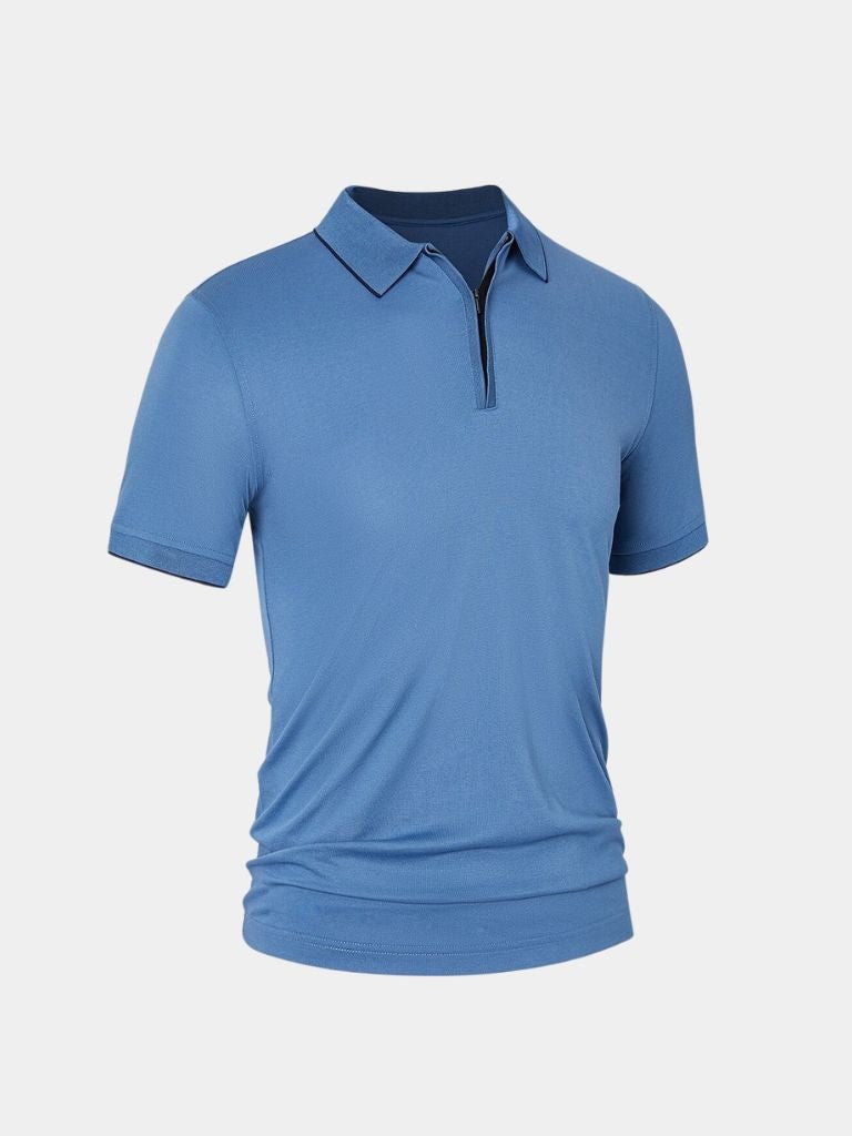 Vinzenz | Blaues Poloshirt mit kurzem Reißverschluss