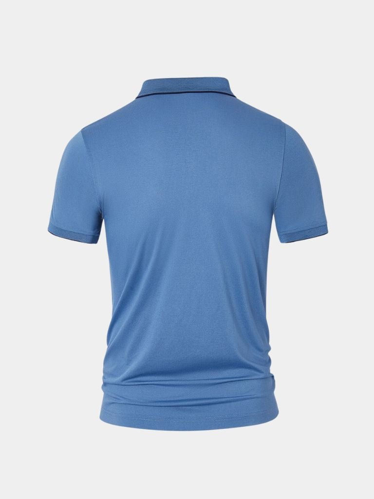 Vinzenz | Blaues Poloshirt mit kurzem Reißverschluss